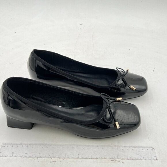 Milooey Black Women's Square Toe Pumps Classic Chunky Block Low Heels Bow - Picture 4 of 8